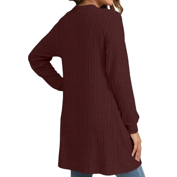 Women Small, Long Sleeve Open Front Cardigan Casual Lightweight Long, Dark Red - Picture 3 of 4